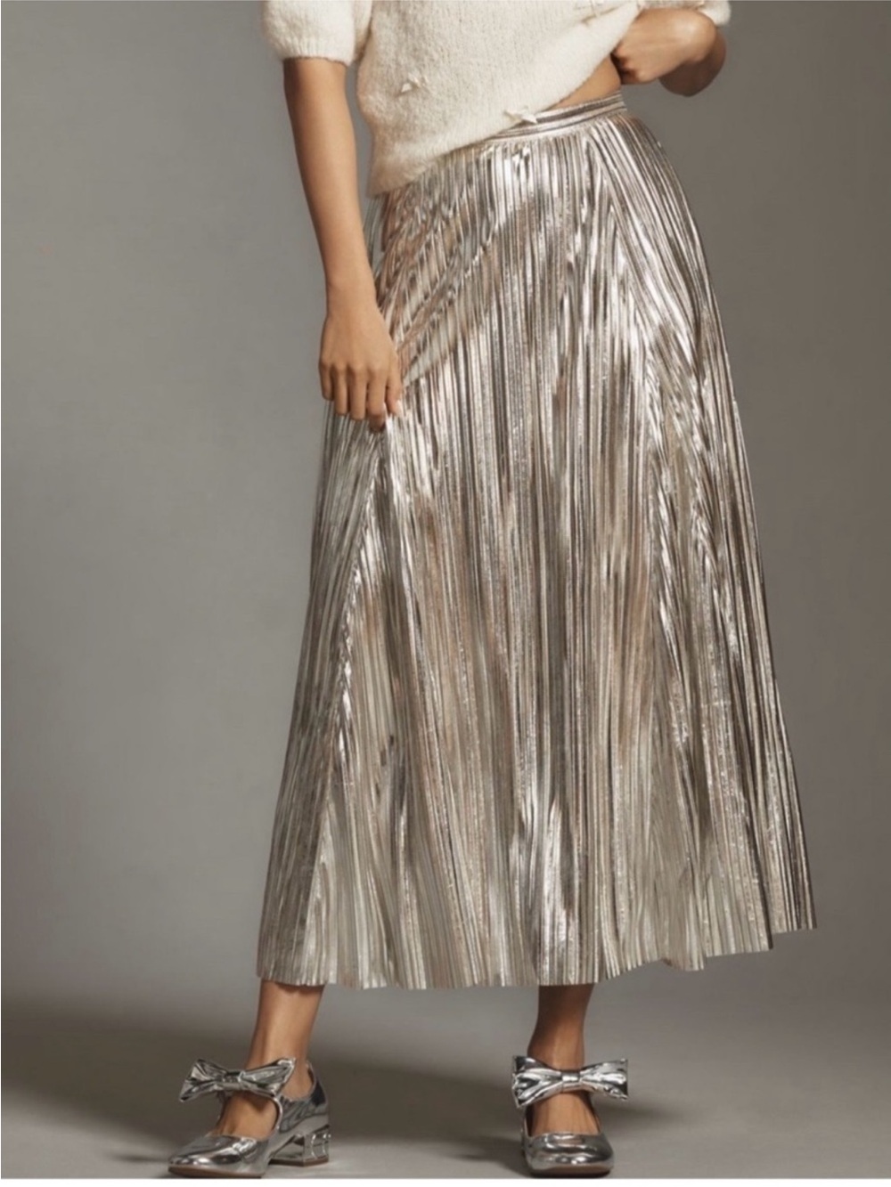 By Anthropologie Pleated Metallic maxi skirt size M